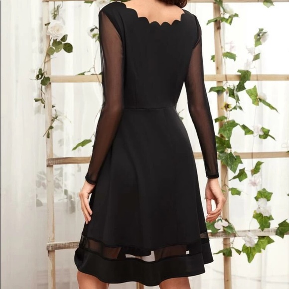 NEW! Black Meshed Scallop Trimmed Dress - Picture 3 of 4